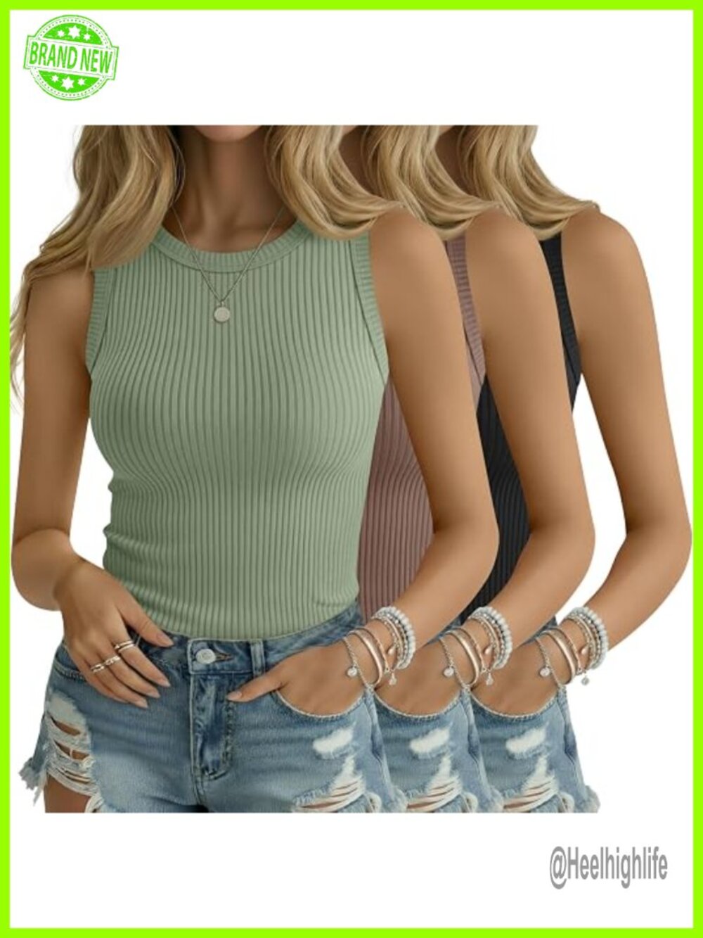 3 Pack High Neck Cotton Ribbed Sleeveless Tank Tops for Women Racerback - Picture 1 of 7